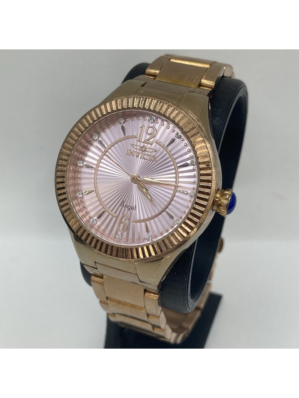 Women’s Invicta Angel 28279 Rose Gold Crystal Markers Fluted Bezel Watch 35mm